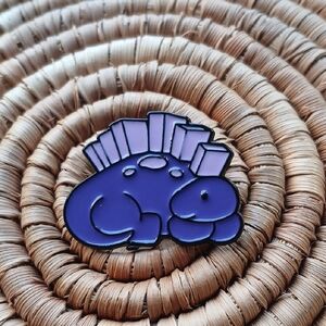 5/$25 NEW Purple Stegosaurus Dinosaur Book Reader Enamel Pin